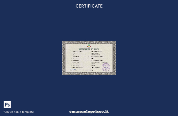 modello PSD del certificato di morte dei documenti di stato civile delle Maldive